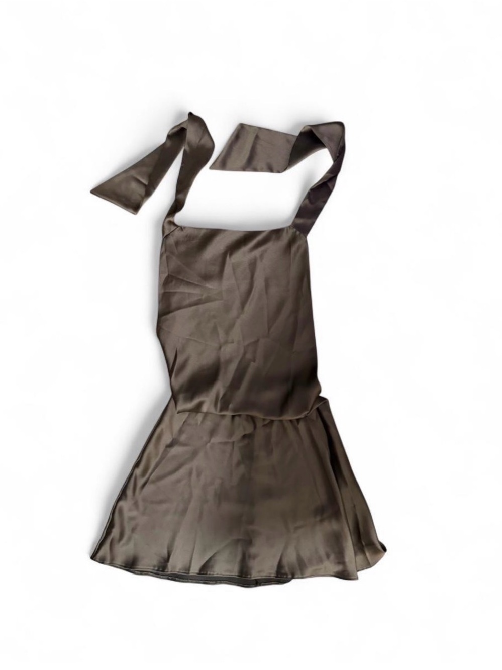 Zara Cowl Neck Backless Satin Slip Dress in Light Brown